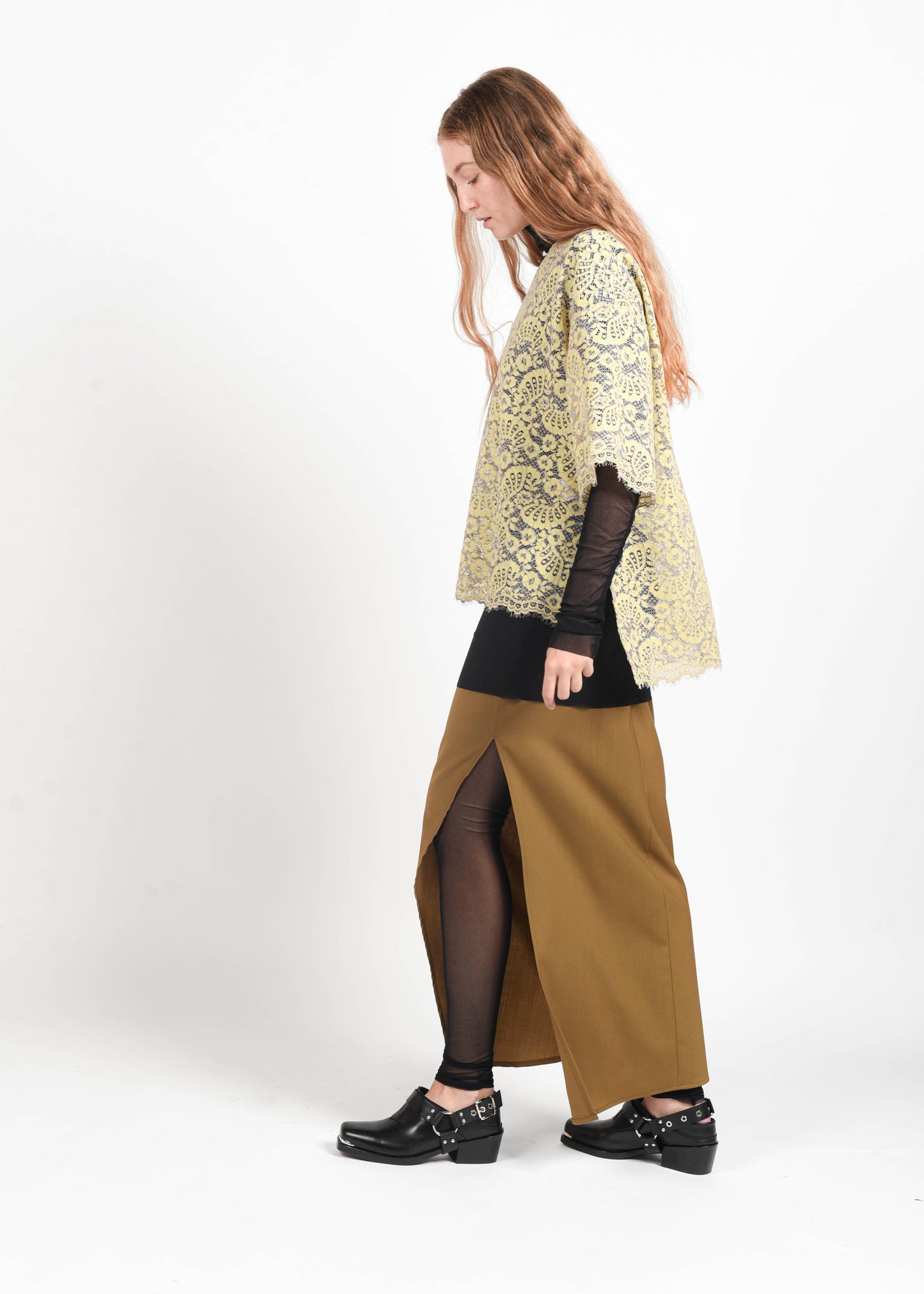 Long Wool Pencil Skirt - Olive Oil