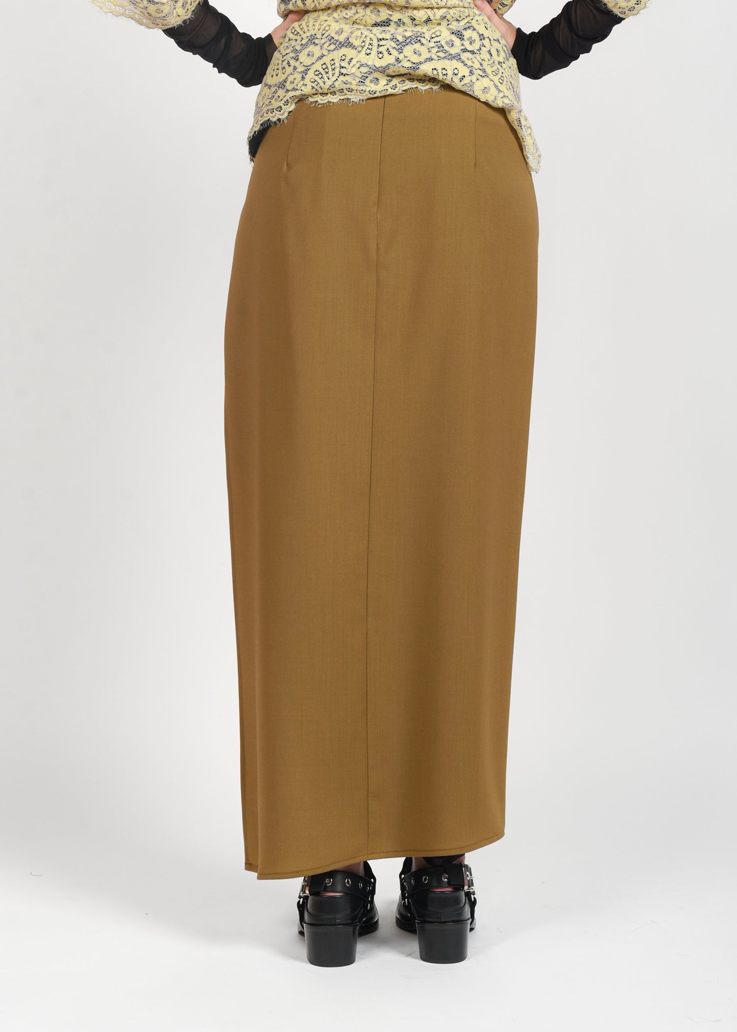 Long Wool Pencil Skirt - Olive Oil