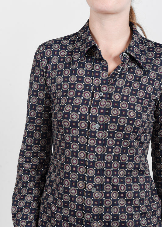 Tie-Print Fitted Shirt - Blu