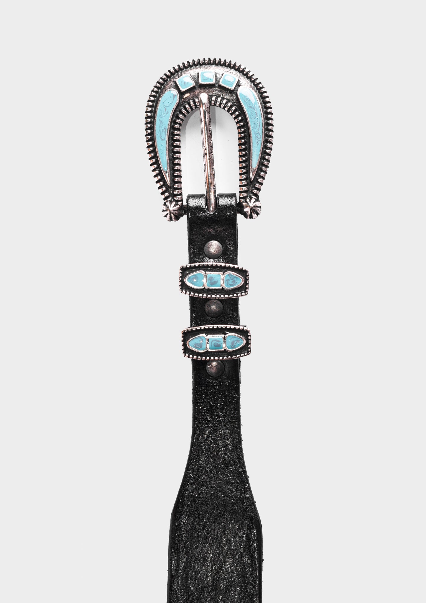 Black Leather Belt with Turquoise Buckle