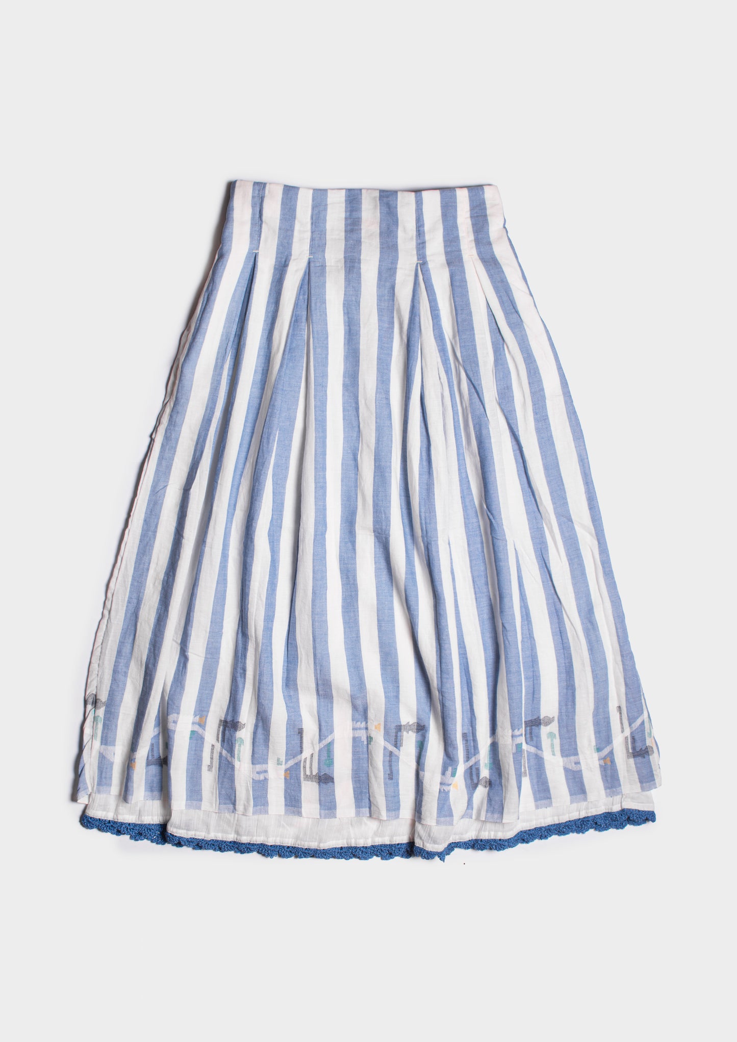 Flower Jamdani Midi Skirt - Bianco/Azzurro