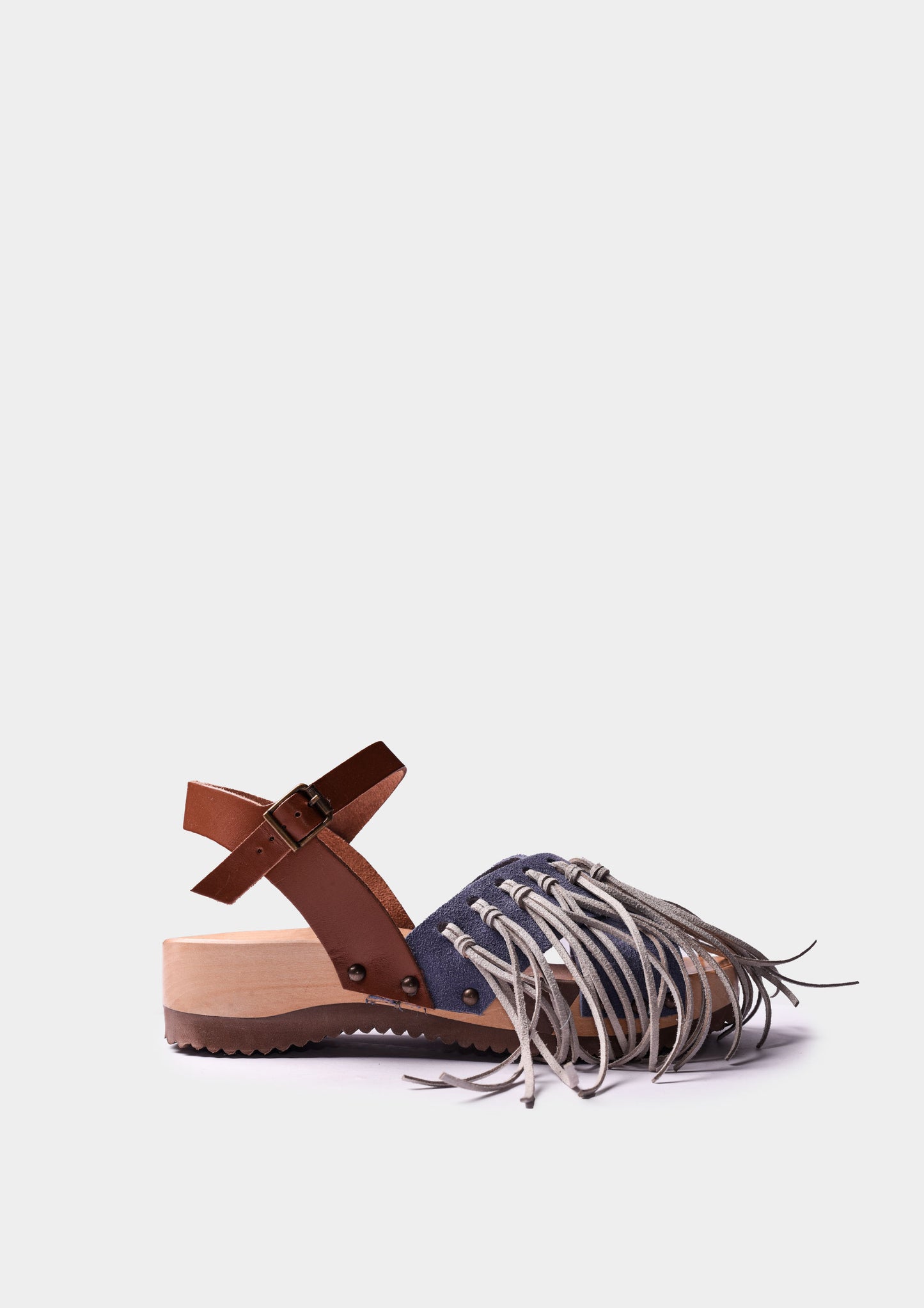Fringed Leather and Fabric Clogs - Polvere