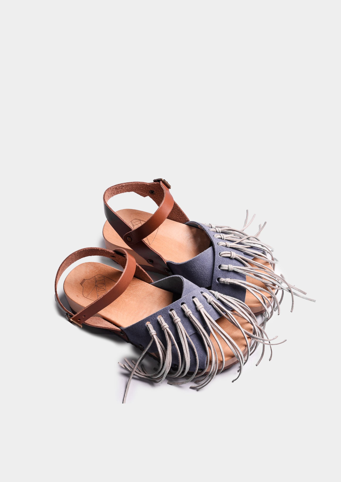 Fringed Leather and Fabric Clogs - Polvere