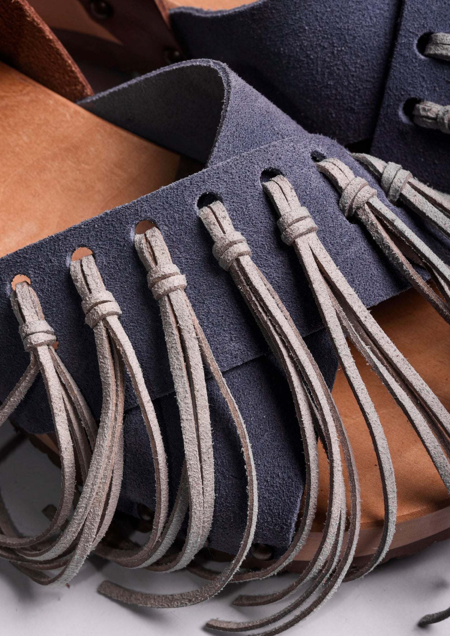 Fringed Leather and Fabric Clogs - Polvere