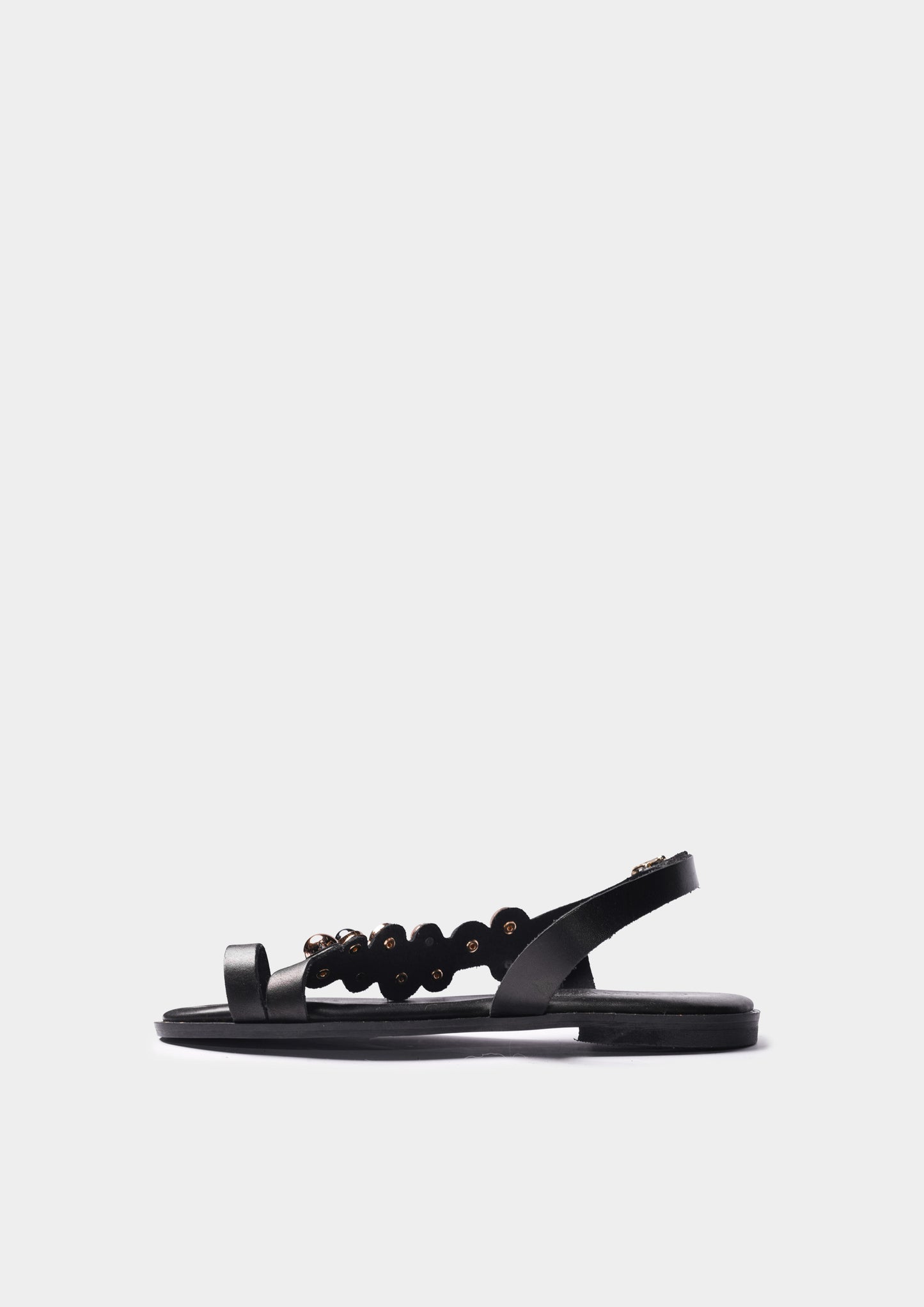 Leather Sandals with Studs - Black