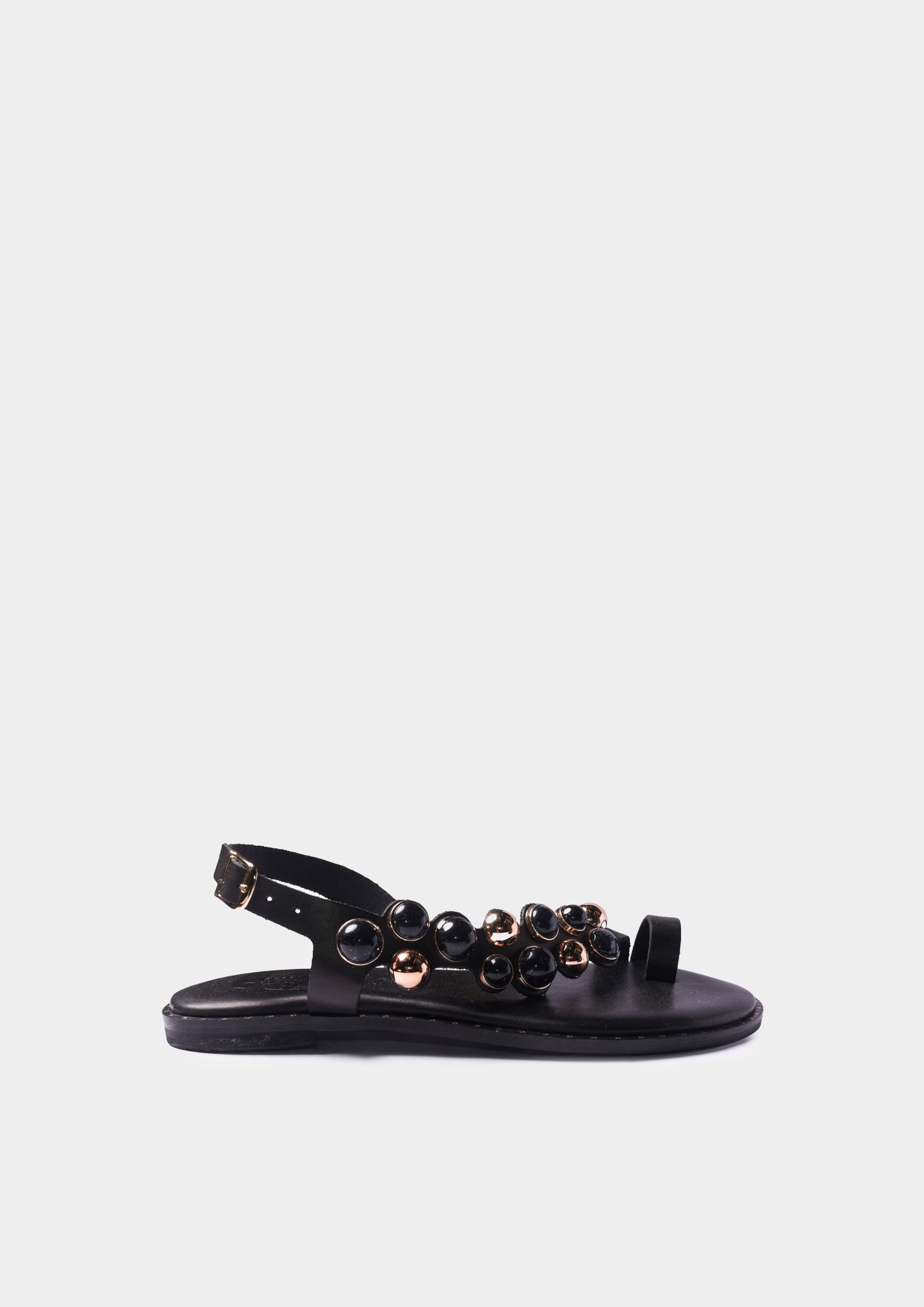 Leather Sandals with Studs - Black