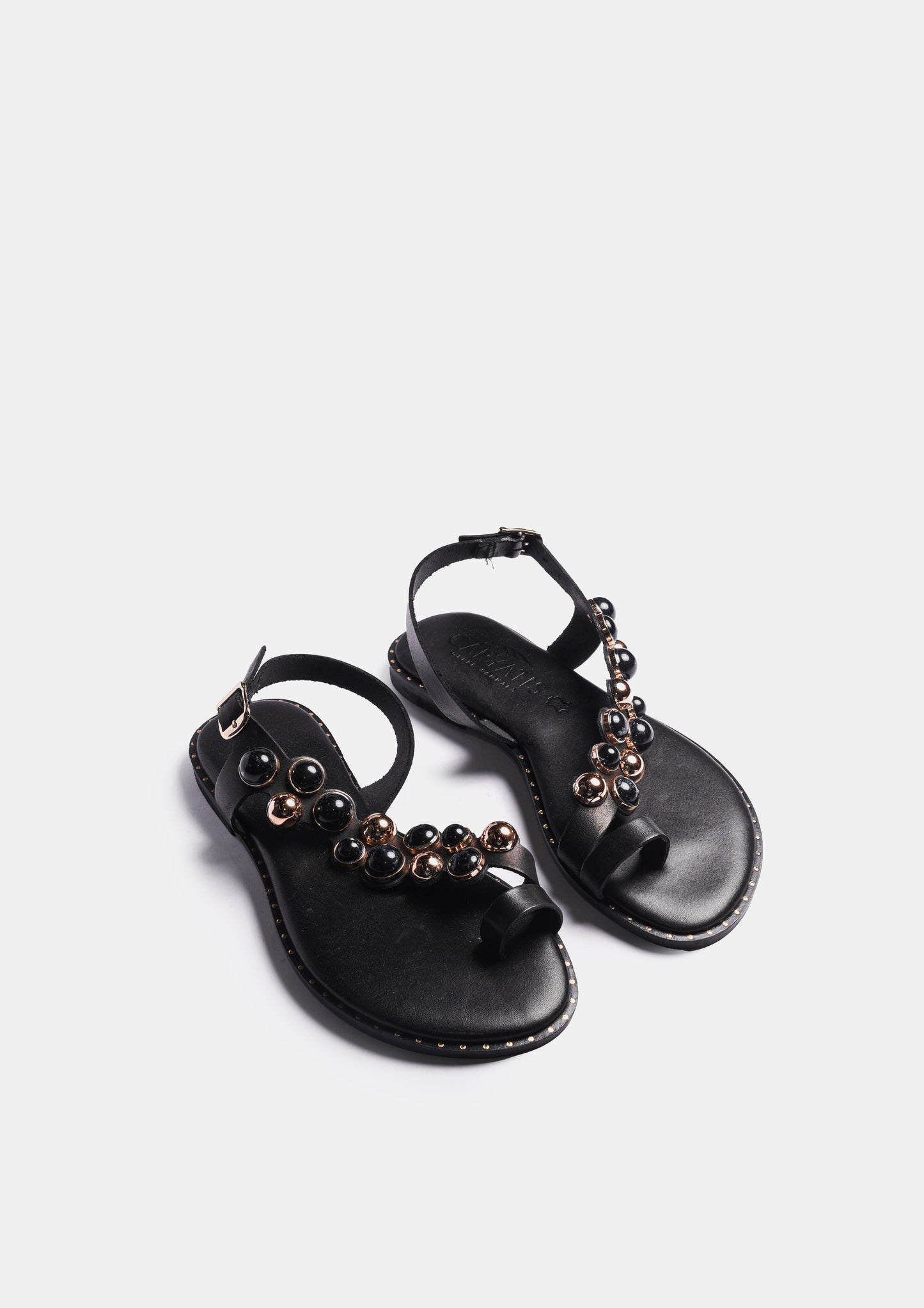 Leather Sandals with Studs - Black