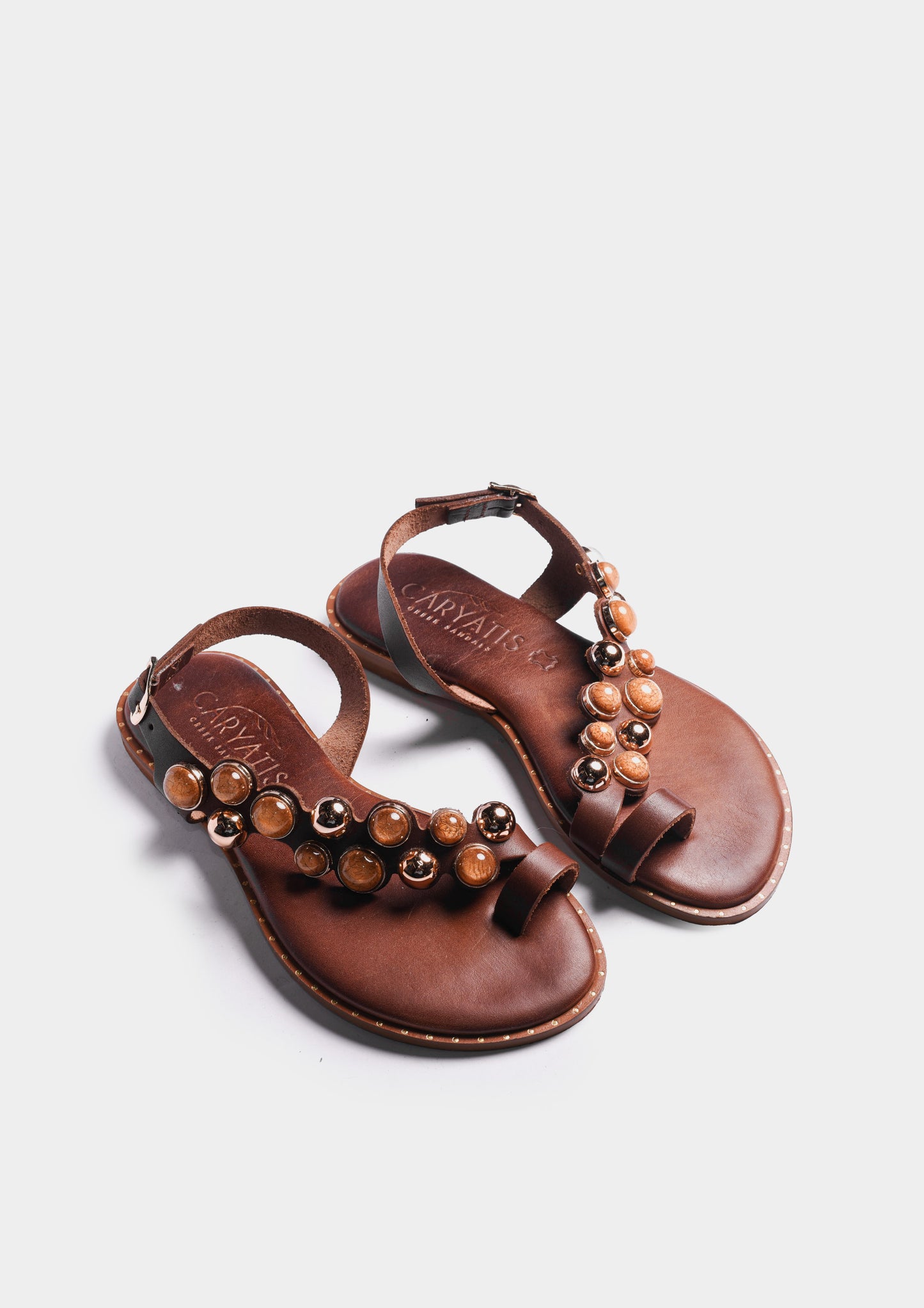 Leather Sandals with Studs - Brown