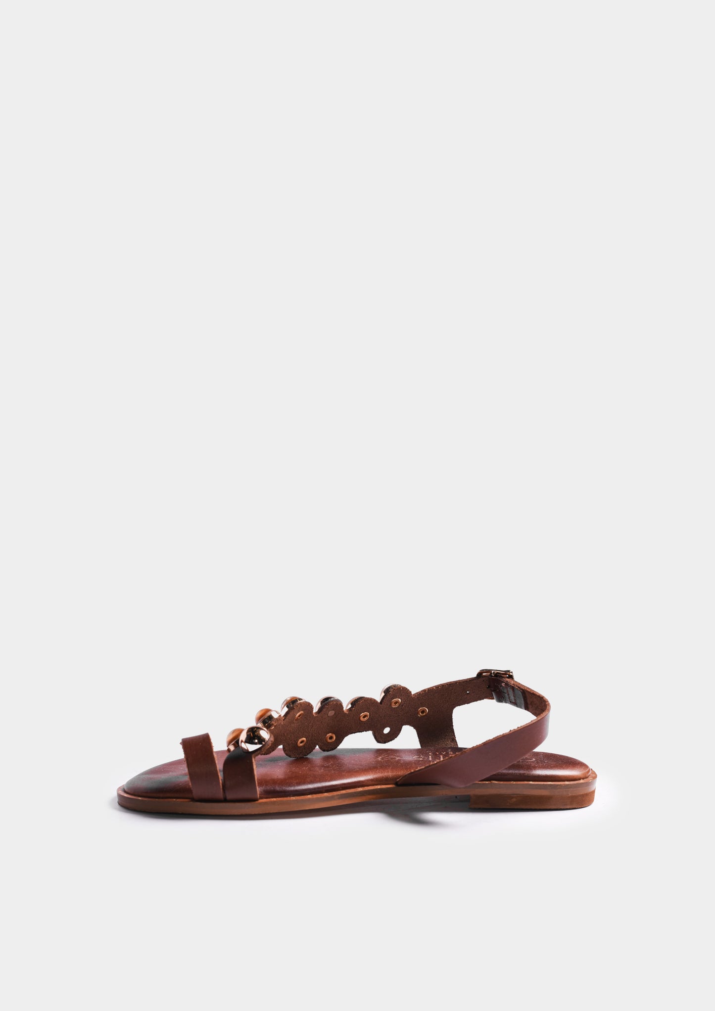Leather Sandals with Studs - Brown