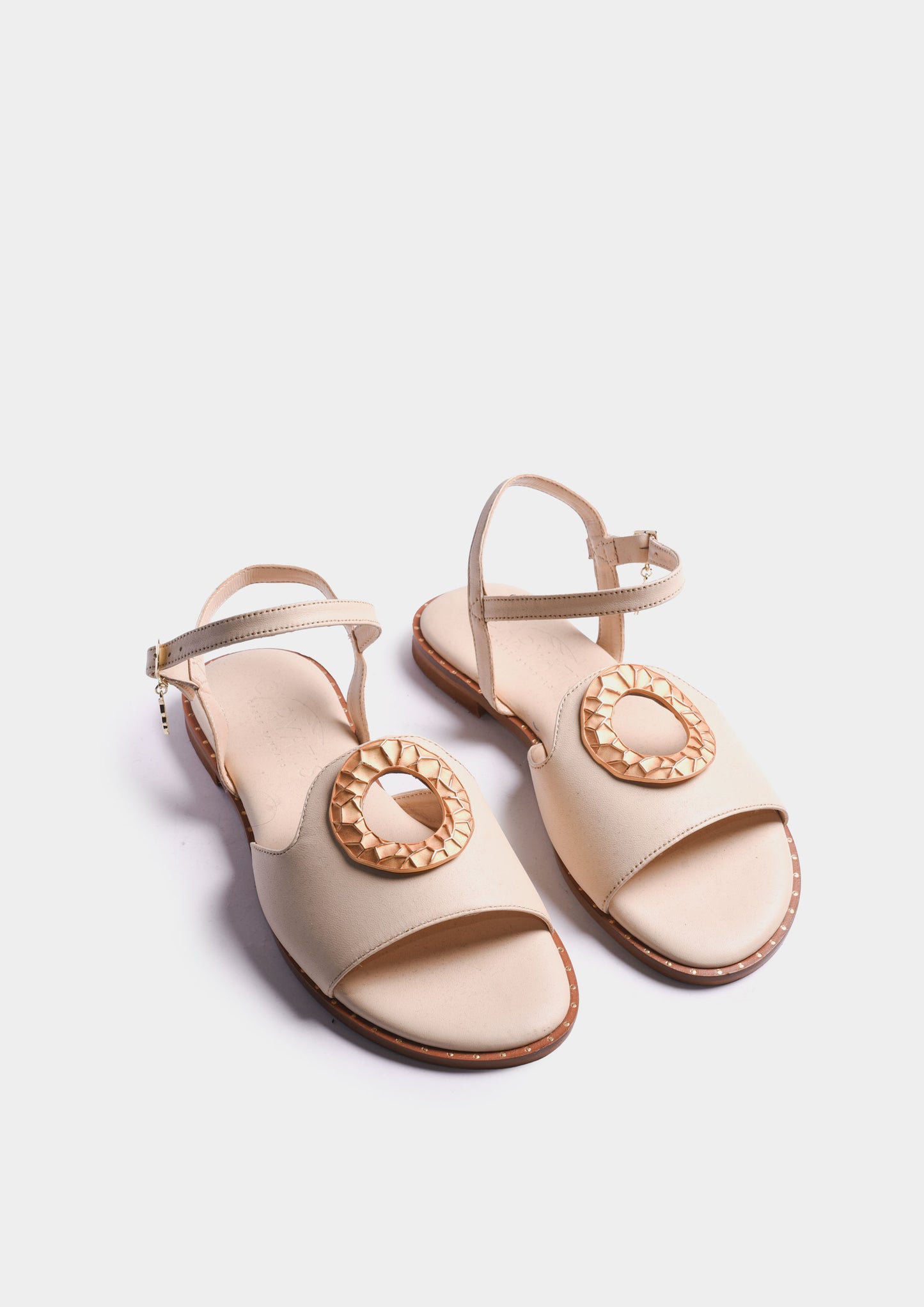 Leather Sandals with Metal Ring - Off White