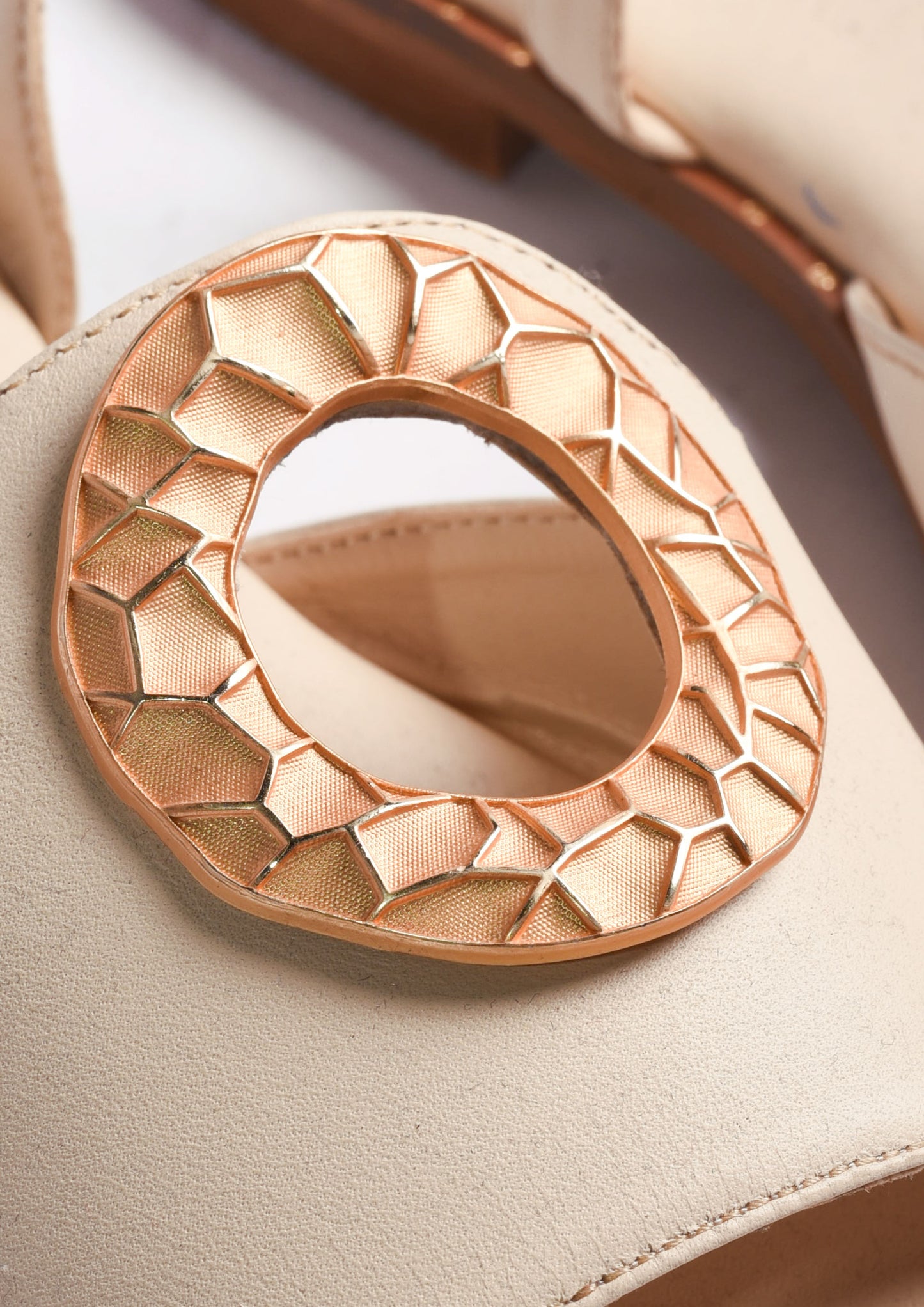 Leather Sandals with Metal Ring - Off White