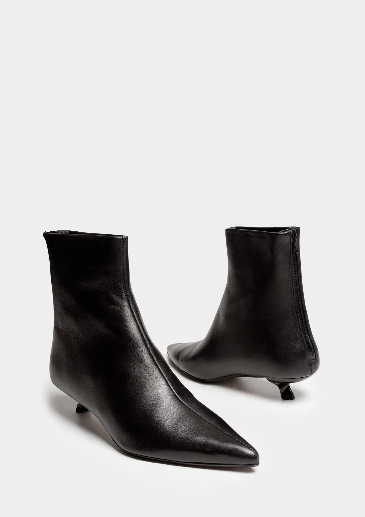 Leather Pointed Ankle Boot - Black