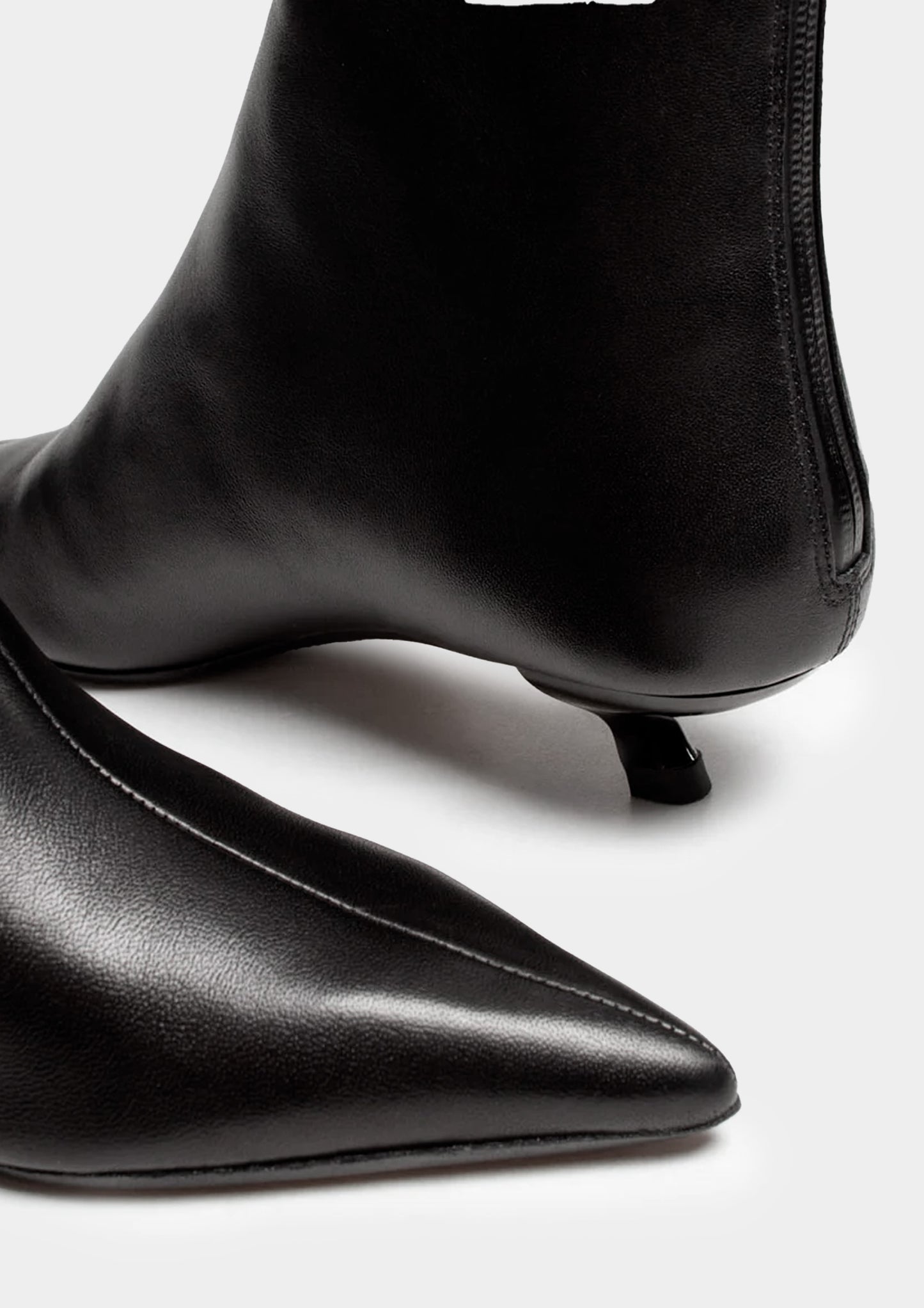 Leather Pointed Ankle Boot - Black