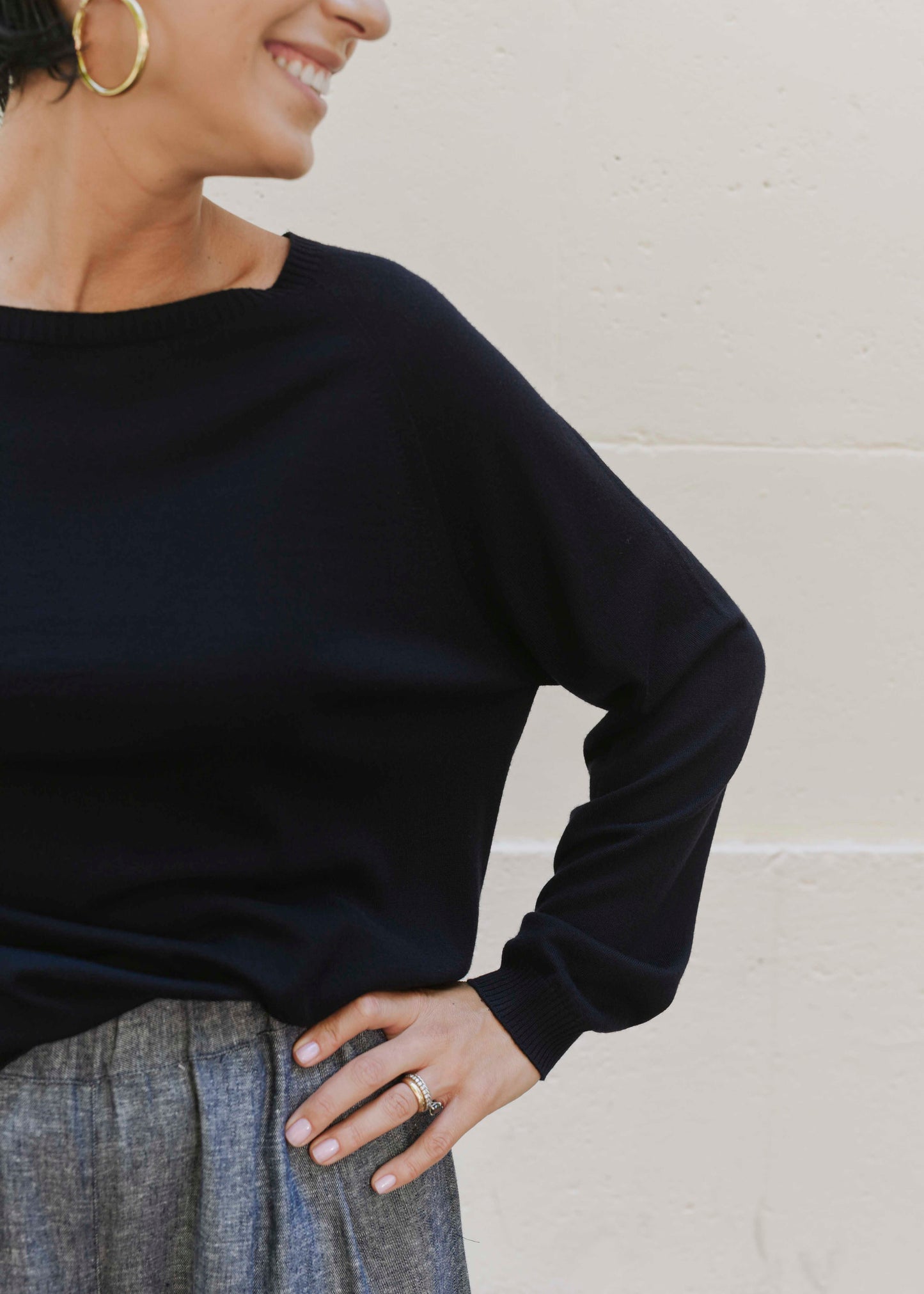 Oversized Boat Neck Sweater - Blu