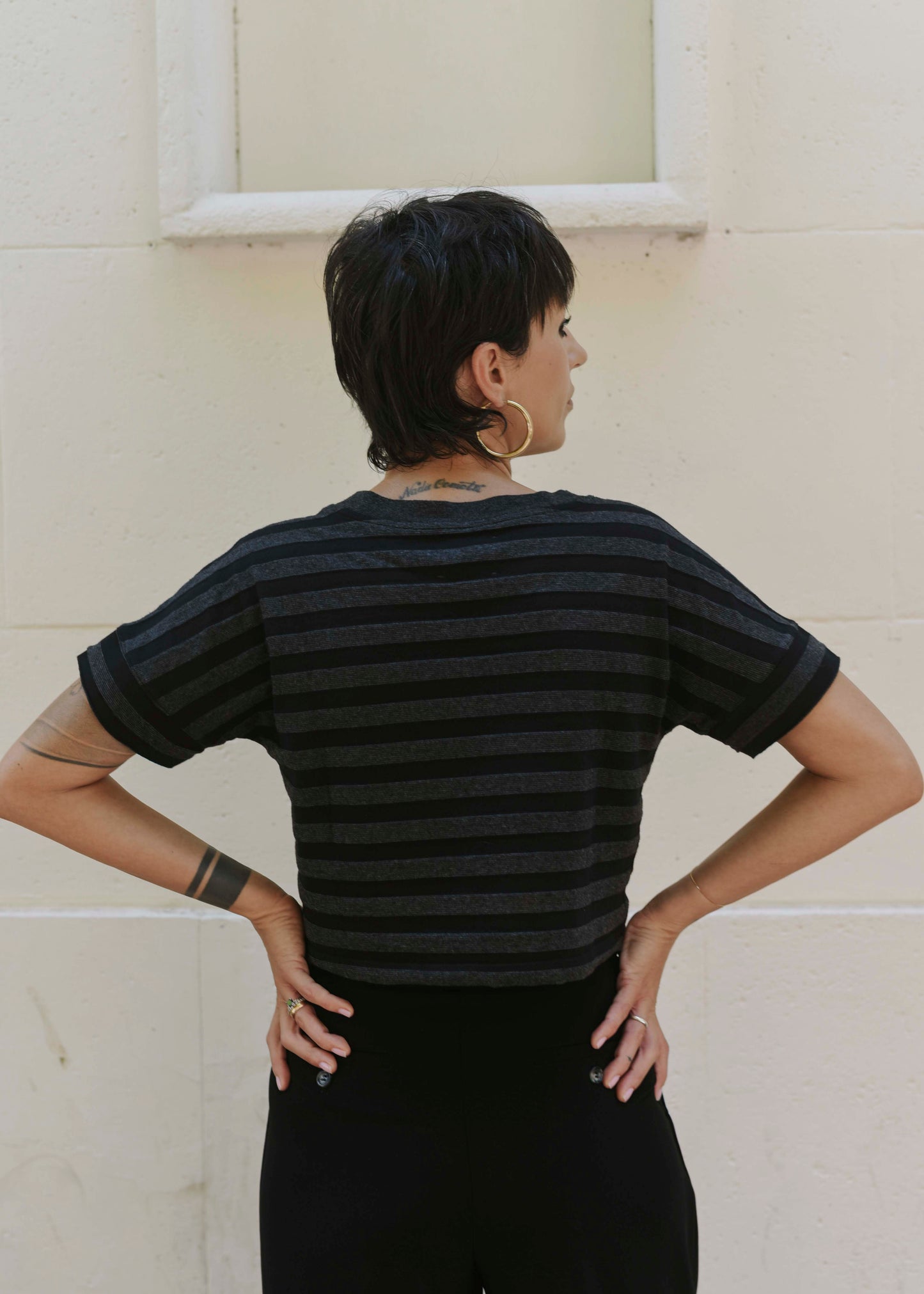 Striped Crop T-Shirt - Nero