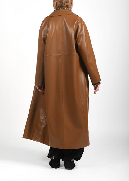 Long Faux Leather Coat - Sigaro
