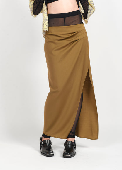 Long Wool Pencil Skirt - Olive Oil