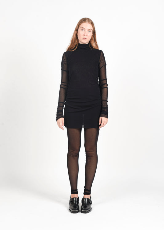Semi-Sheer High Neck Top - Black