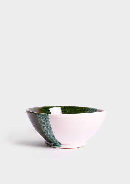 Hand-Painted Moroccan Ceramic Bowl - Bianca Verde