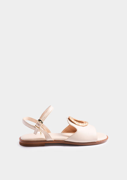 Leather Sandals with Metal Ring - Off White