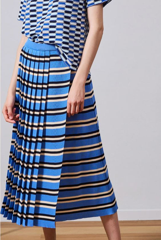 Pleated stripy Skirt - Blu/Celeste/Bianco