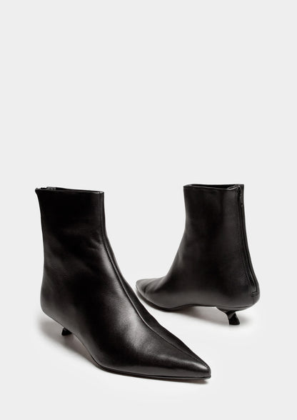 Leather Pointed Ankle Boot - Black