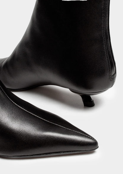 Leather Pointed Ankle Boot - Black