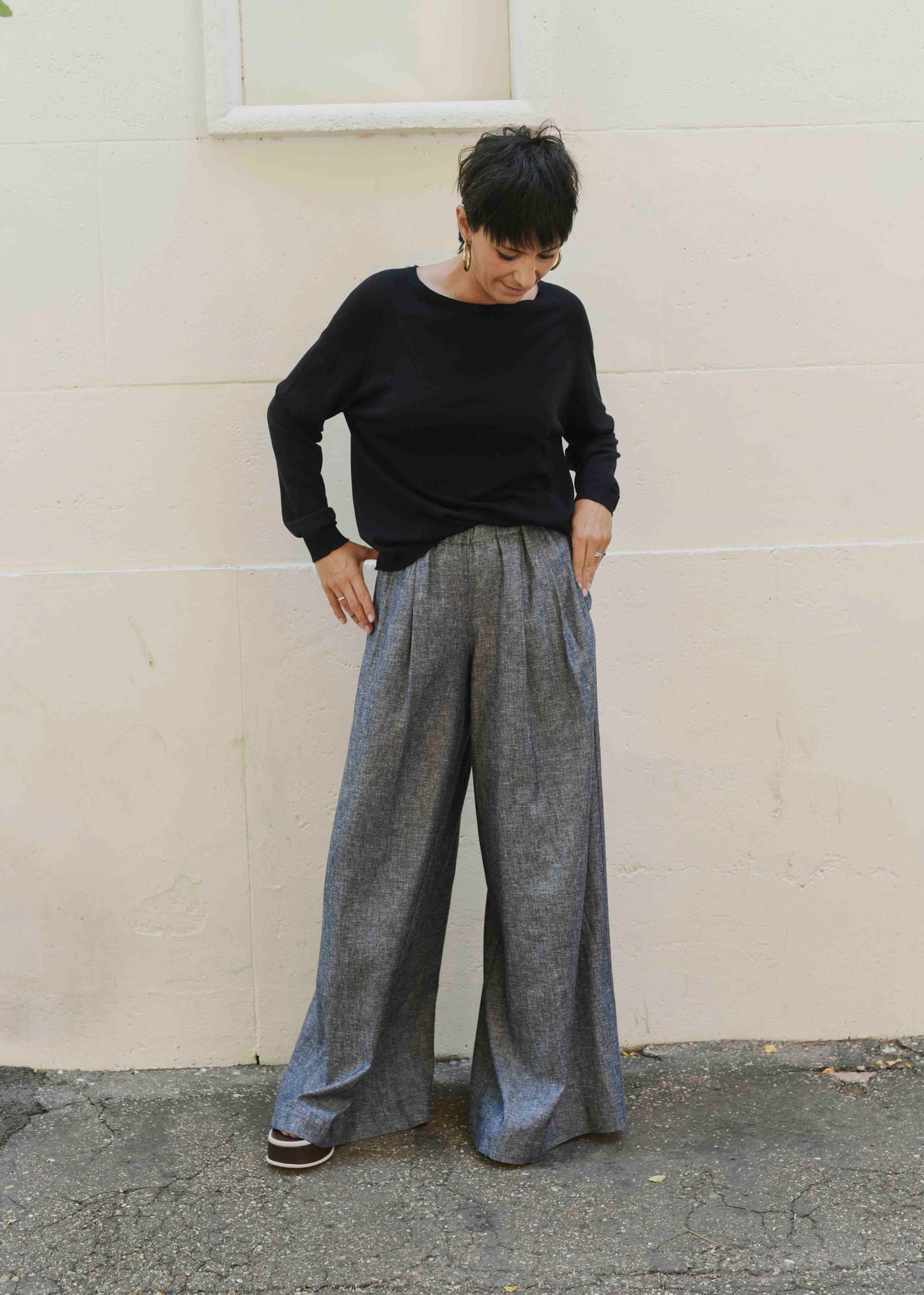 Wide Leg Palazzo Pants - Blue Jeans