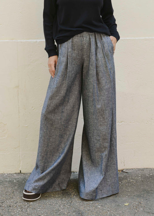 Wide Leg Palazzo Pants - Blue Jeans