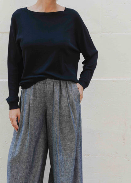 Oversized Boat Neck Sweater - Blu