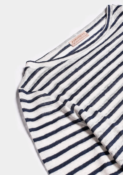 Boat Neck Lino - Bianco/Blu