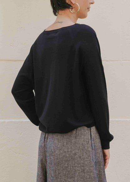 Oversized Boat Neck Sweater - Blu