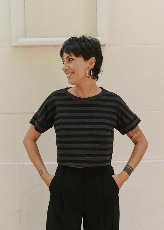 Striped Crop T-Shirt - Nero